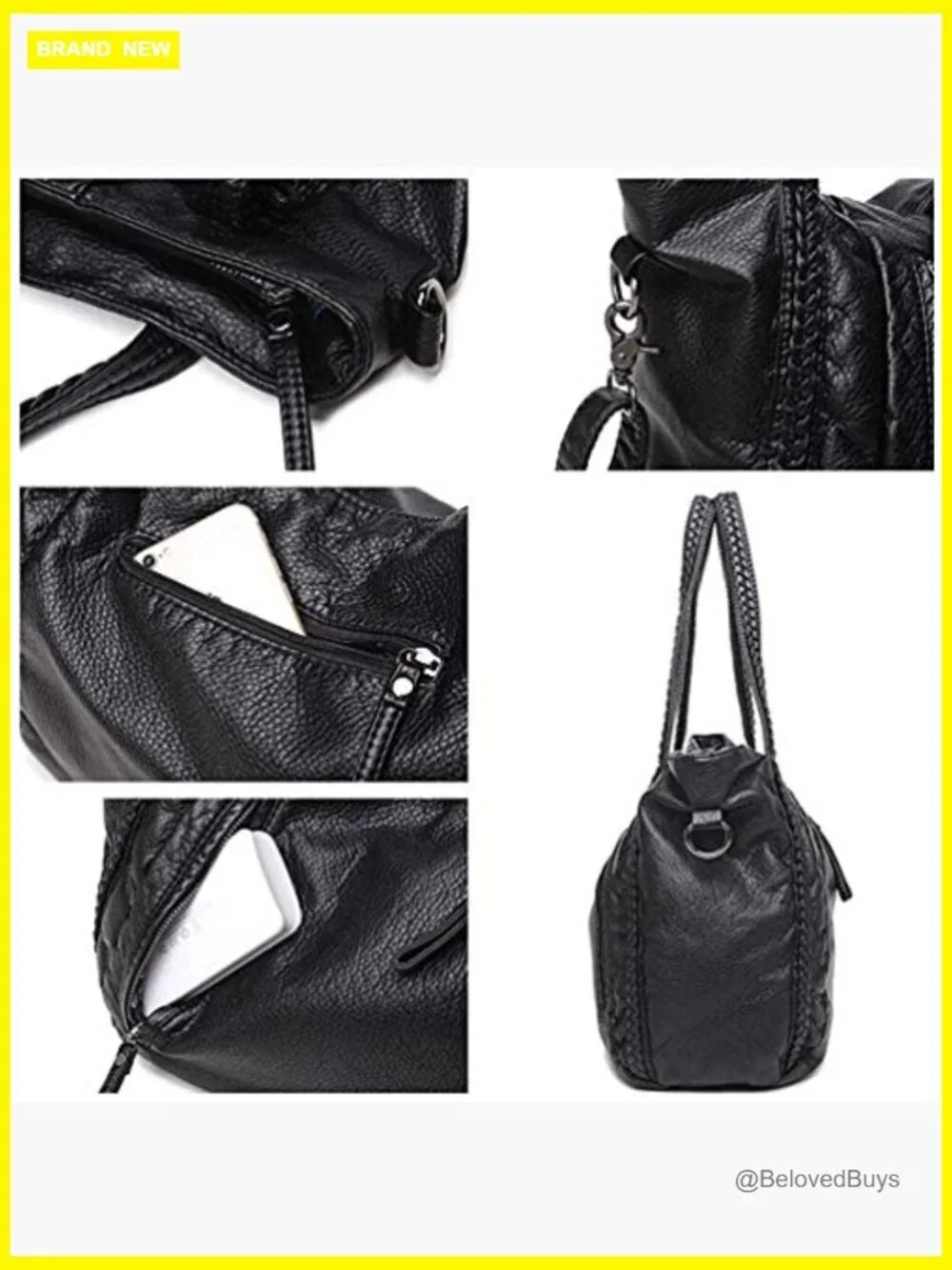Slouchy Oversized Hobo Bag Multi-pockets Faux Leather Tote Handbag